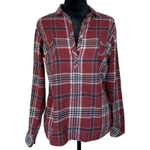 KUHL Plaid Flannel Tunic Top Women's Medium Red Snap Button Long Sleeve Hiking